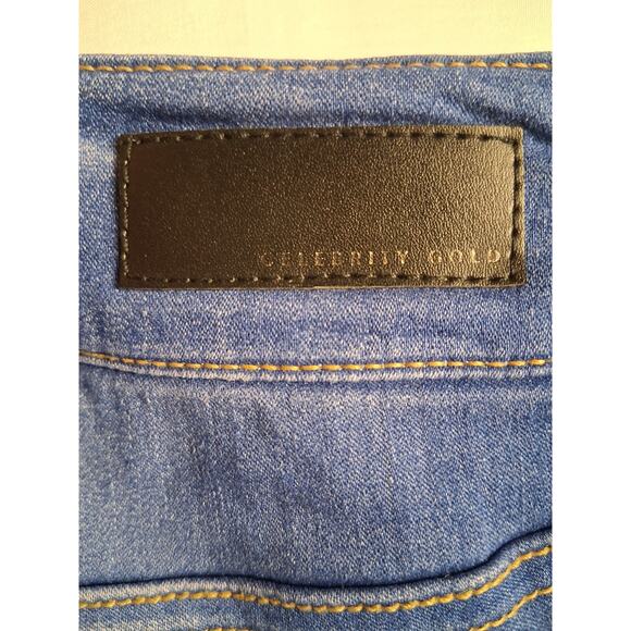 Ladies Celebrity Gold Stretch Blue Denim Jeans Shorts Sz 8 Inseam 4.5" Rise 10" - Picture 7 of 8